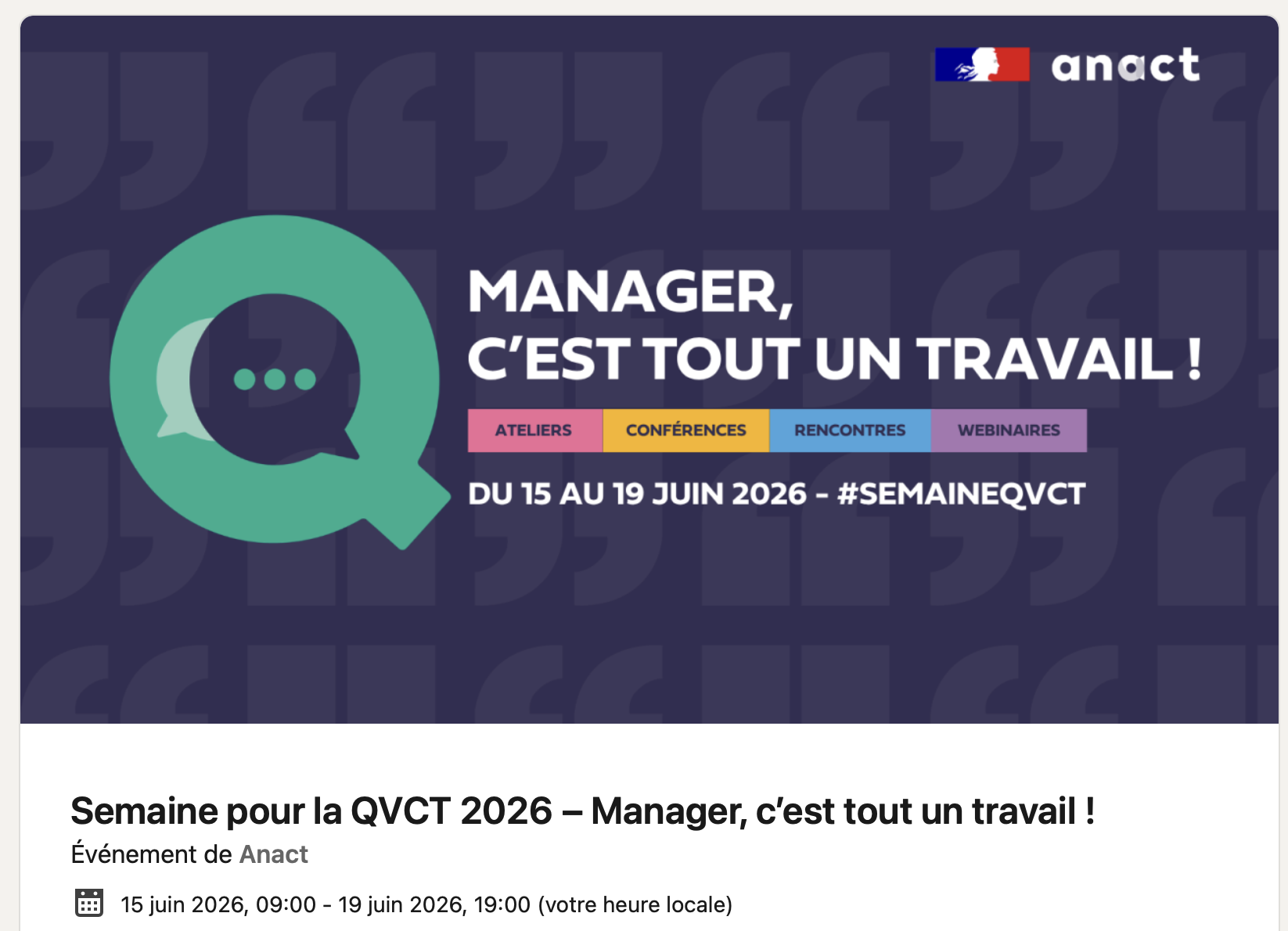 Semaine de la QVCT organisée par l'Agence nationale pour l'Amélioration des Conditions de Travail